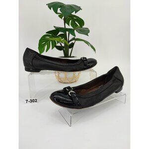 AGL Women's Monika Cap Toe Ballet Flat Black Leather Slip On Shoes Size 7 US